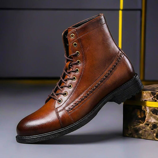 Men’s Lace-Up Ankle Boots in Genuine Italian Leather – Smart Business Casual Footwear for Autumn and Winter