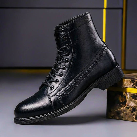 Men’s Lace-Up Ankle Boots in Genuine Italian Leather – Smart Business Casual Footwear for Autumn and Winter