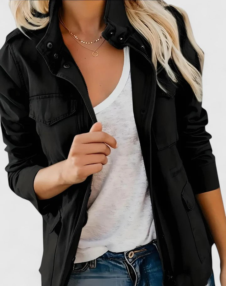 Women’s Parka – Utility Field Jacket with Flap Pockets and Waist Drawcord