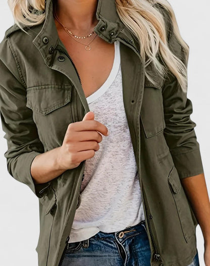 Women’s Parka – Utility Field Jacket with Flap Pockets and Waist Drawcord