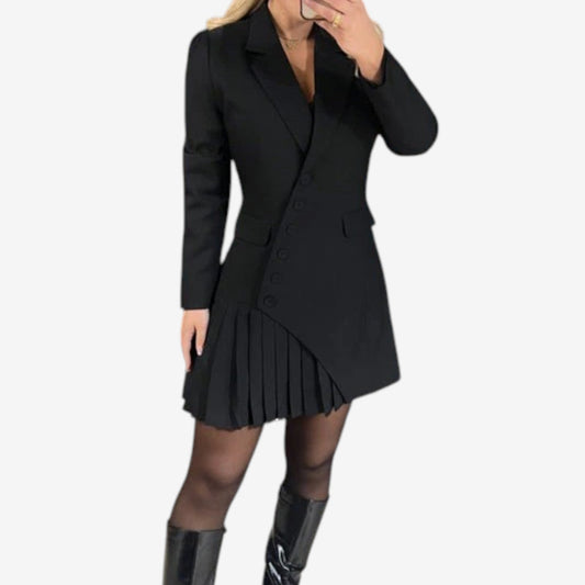 Women’s Tailored Blazer Mini Dress – Pleated Smart Casual Wear for Office and Evenings