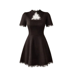 Women’s Lace-Trim Cut-Out Mini Dress – Fitted Evening Style for Parties and Events