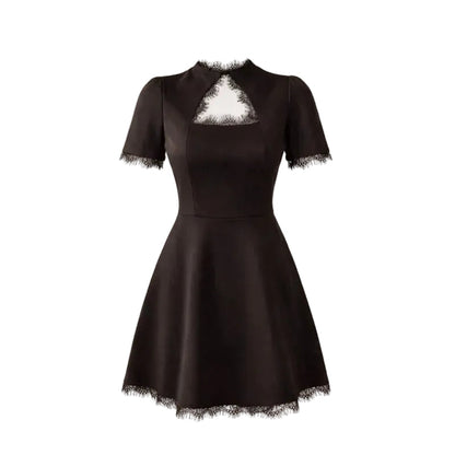 Women’s Lace-Trim Cut-Out Mini Dress – Fitted Evening Style for Parties and Events