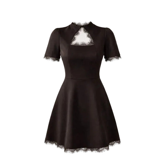 Women’s Lace-Trim Cut-Out Mini Dress – Fitted Evening Style for Parties and Events