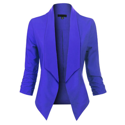 Women’s Open-Front Blazer – Ruched-Sleeve Smart Layer for Office and Occasion Wear