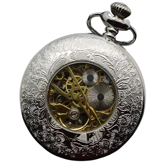 Men’s Engraved Skeleton Pocket Watch – Vintage Formal Accessory for Waistcoats and Suits