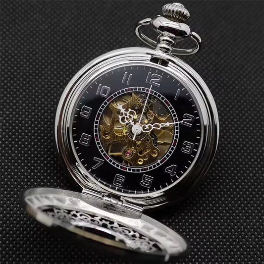 Men’s Engraved Skeleton Pocket Watch – Vintage Formal Accessory for Waistcoats and Suits