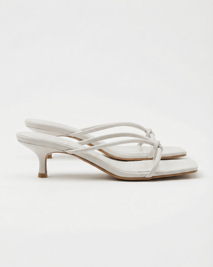 Women’s Knotted Strap Mule Sandals – Kitten Heel Square-Toe Slip-Ons for Evening Wear