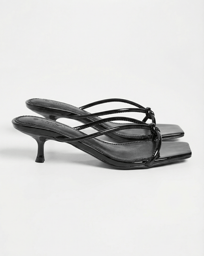 Women’s Knotted Strap Mule Sandals – Kitten Heel Square-Toe Slip-Ons for Evening Wear