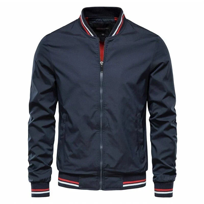 Men’s Lightweight Bomber Jacket – Striped Ribbed Trims with Streamlined Zip-Up Design