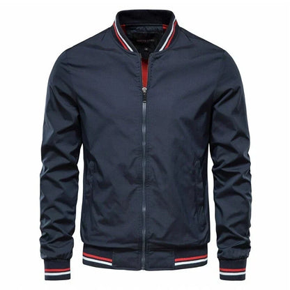 Men’s Lightweight Bomber Jacket – Striped Ribbed Trims with Streamlined Zip-Up Design
