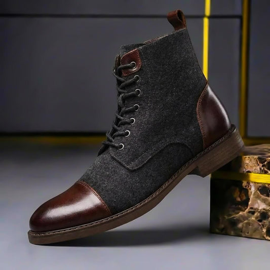 Men’s Leather and Virgin Wool Winter Boots – Warm Lace-Up Footwear for Cold-Weather City Wear