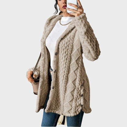 Women’s Cable-Knit Cardigan – Hooded Button-Through Cardigan