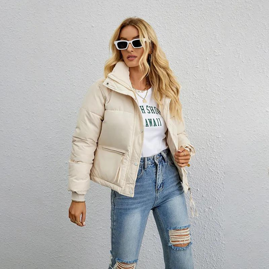 Women’s Short Puffer Jacket – Padded High-Neck Winter Layer for Everyday Wear