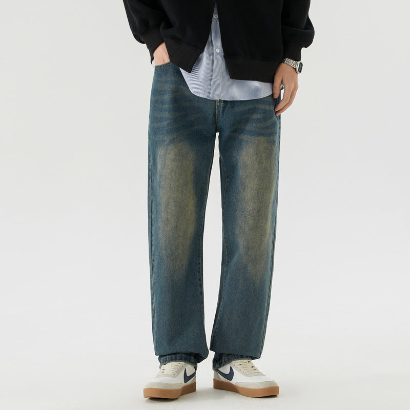 Men’s Vintage-Wash Straight-Leg Jeans – Relaxed Denim for Everyday Casual Wear