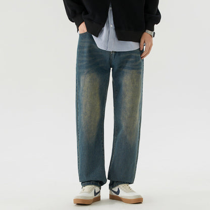 Men’s Vintage-Wash Straight-Leg Jeans – Relaxed Denim for Everyday Casual Wear