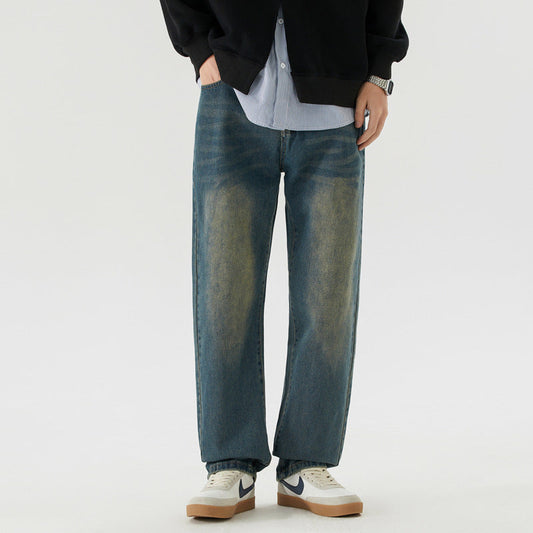 Men’s Vintage-Wash Straight-Leg Jeans – Relaxed Denim for Everyday Casual Wear