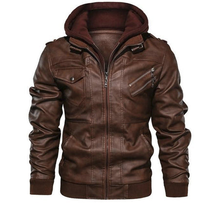 Men’s Hooded Leather Moto Jacket – Multi-Zip Casual Layer for Cooler Days
