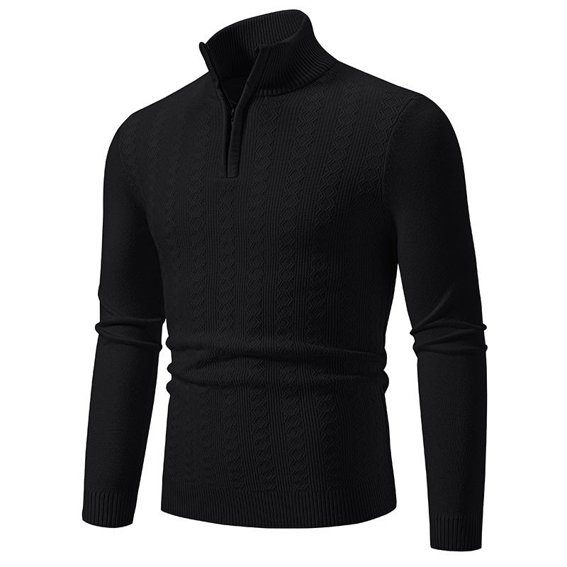 Men’s Cable-Knit Jumper – Stand Collar with Short Zip