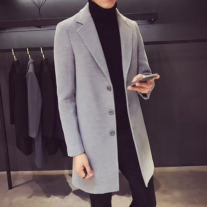 Men’s Single-Breasted Coat – Slim Silhouette with Concealed Button Placket