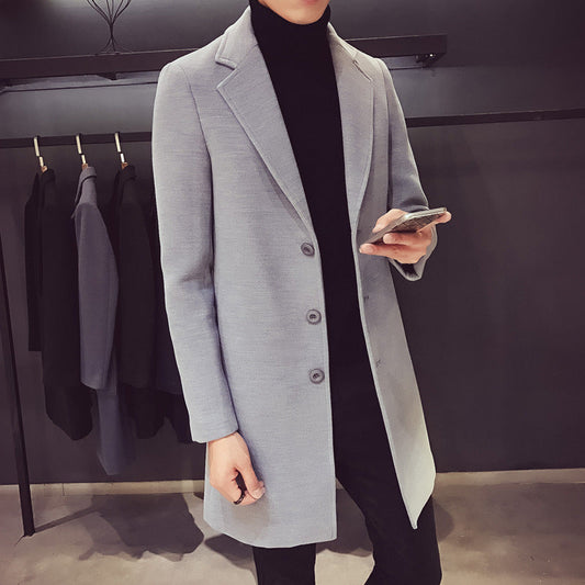 Men’s Single-Breasted Coat – Slim Silhouette with Concealed Button Placket