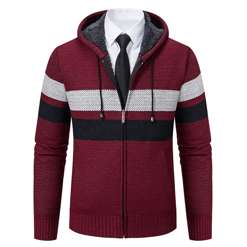 Men’s Zip Hoodie – Contrast Stripes with Teddy Lining