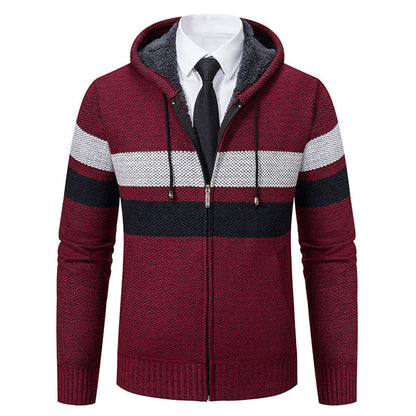 Men’s Zip Hoodie – Contrast Stripes with Teddy Lining