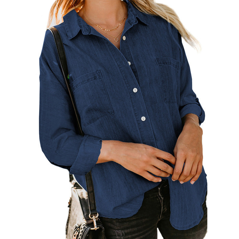 Women’s Double-Pocket Button Shirt – Relaxed Long-Sleeve Style for Smart Casual Wear