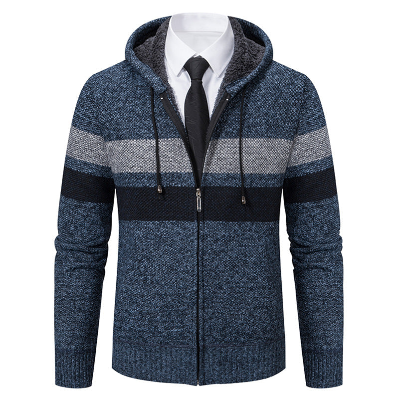 Men’s Zip Hoodie – Contrast Stripes with Teddy Lining
