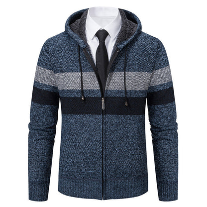 Men’s Zip Hoodie – Contrast Stripes with Teddy Lining