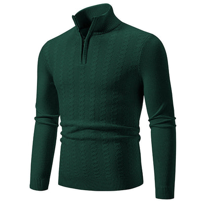 Men’s Cable-Knit Jumper – Stand Collar with Short Zip