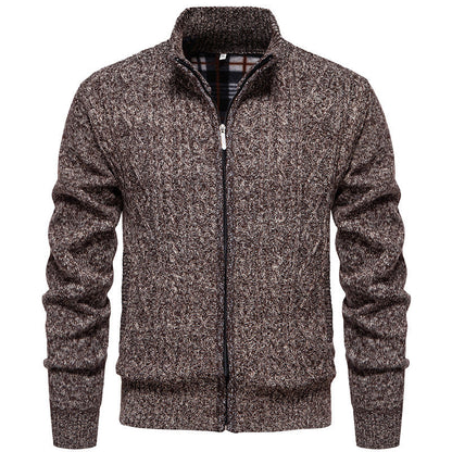 Men’s Zip-Through Knitted Jacket – Cable Pattern with Stand Collar