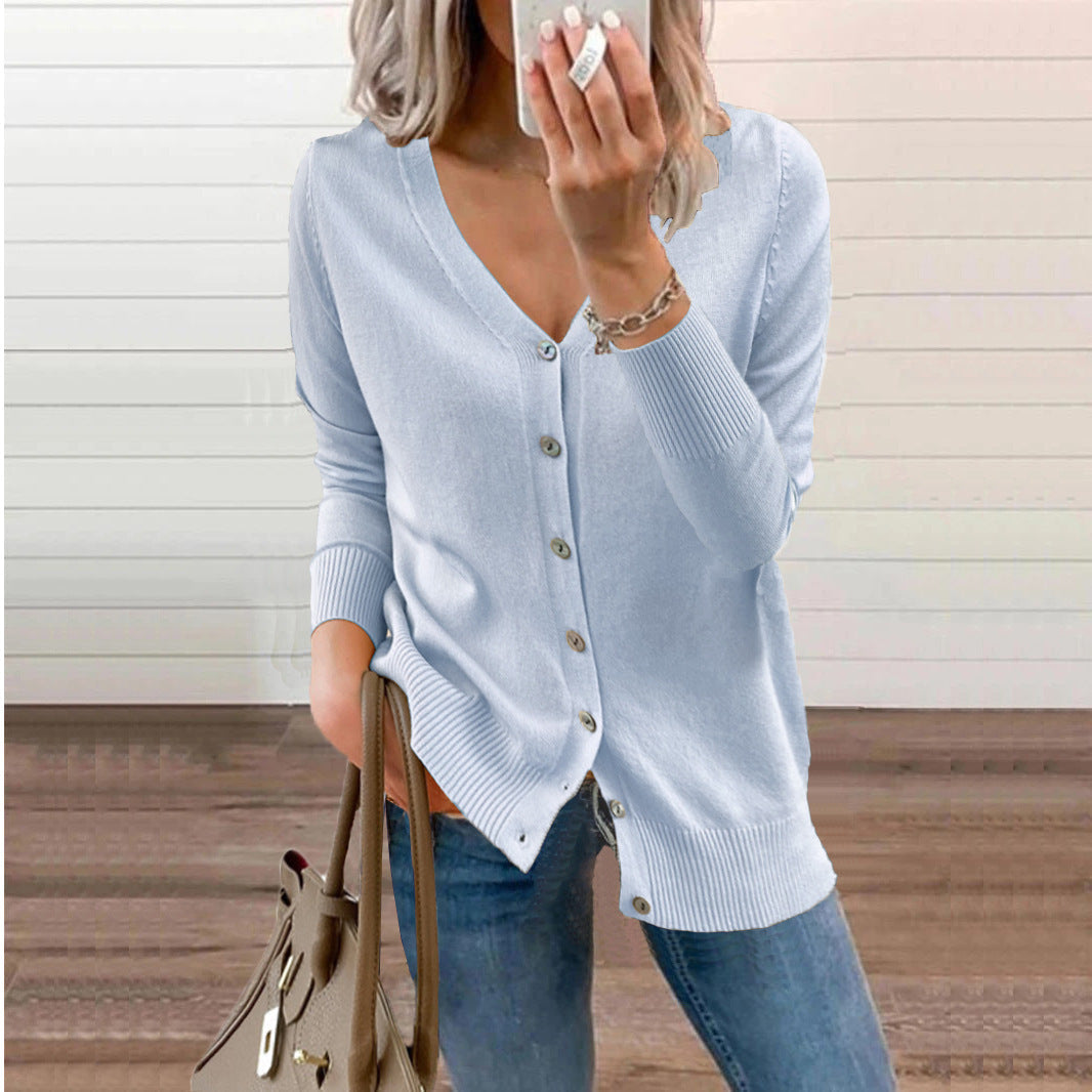 Women’s V-Neck Knit Cardigan – Relaxed Button Layer for Autumn and Winter
