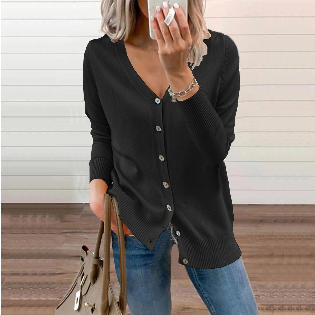Women’s V-Neck Knit Cardigan – Relaxed Button Layer for Autumn and Winter