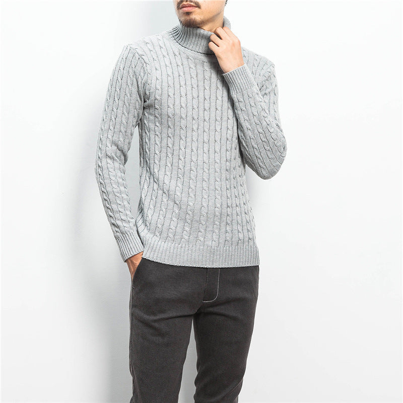 Men’s Roll-Neck Jumper – Cable Knit with Fold-Over Collar