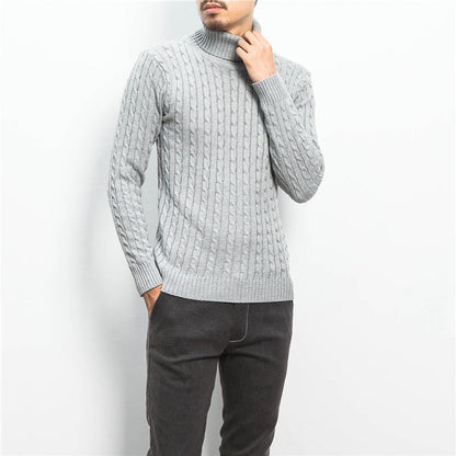 Men’s Roll-Neck Jumper – Cable Knit with Fold-Over Collar
