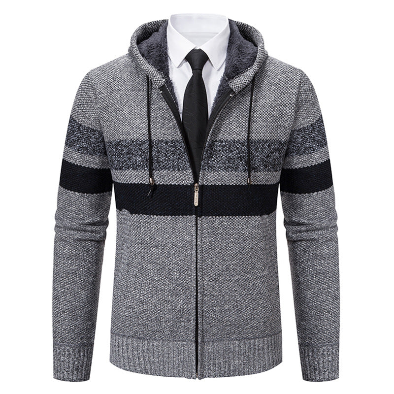Men’s Zip Hoodie – Contrast Stripes with Teddy Lining
