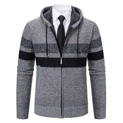 Men’s Zip Hoodie – Contrast Stripes with Teddy Lining