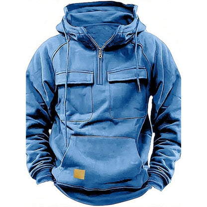 Men’s Utility Half-Zip Hoodie – Multi-Pocket Pullover for Casual Outdoor Wear