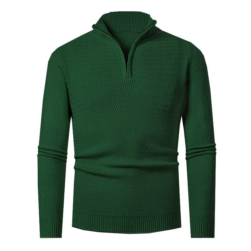 Men’s Half-Zip Jumper – Wave-Textured Knit with Stand Collar
