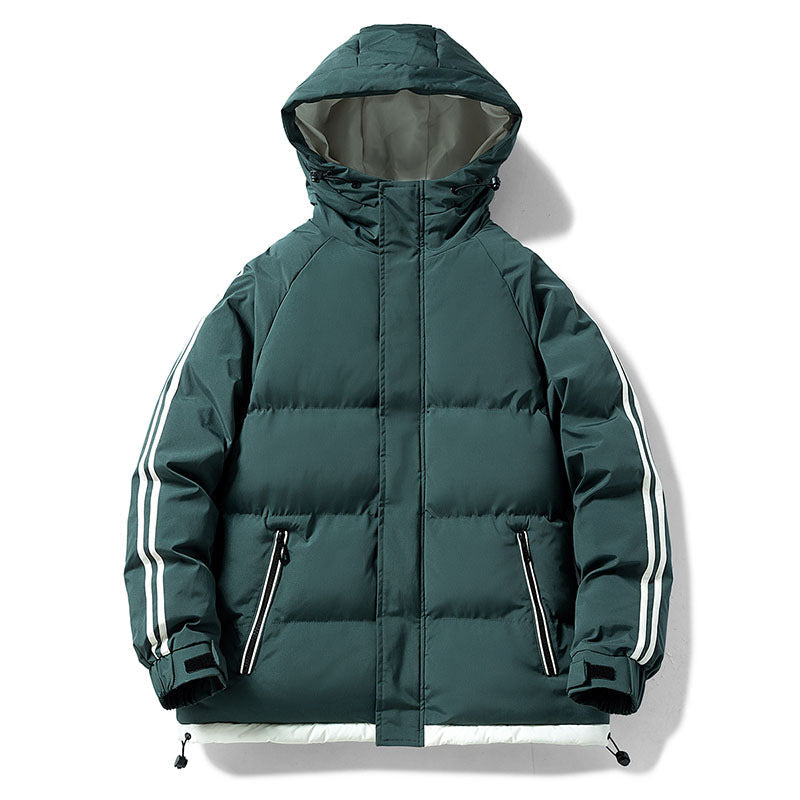 Men’s Puffer Jacket – Contrast Side Stripes with Hood