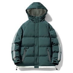 Men’s Puffer Jacket – Contrast Side Stripes with Hood