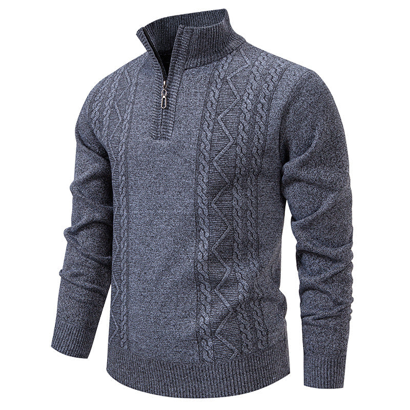 Men’s Half-Zip Knit Jumper – High Stand Collar with Cable Panels