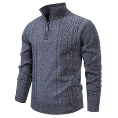 Men’s Half-Zip Knit Jumper – High Stand Collar with Cable Panels