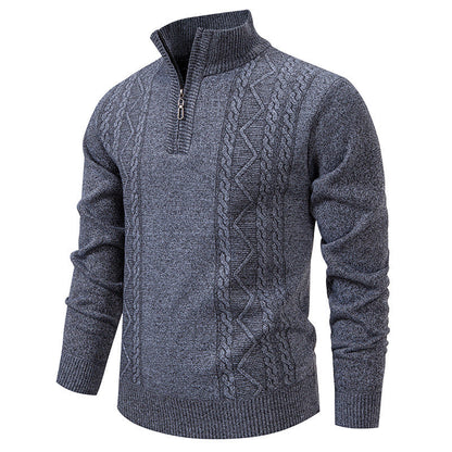 Men’s Half-Zip Knit Jumper – High Stand Collar with Cable Panels