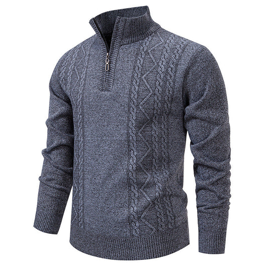 Men’s Half-Zip Knit Jumper – High Stand Collar with Cable Panels