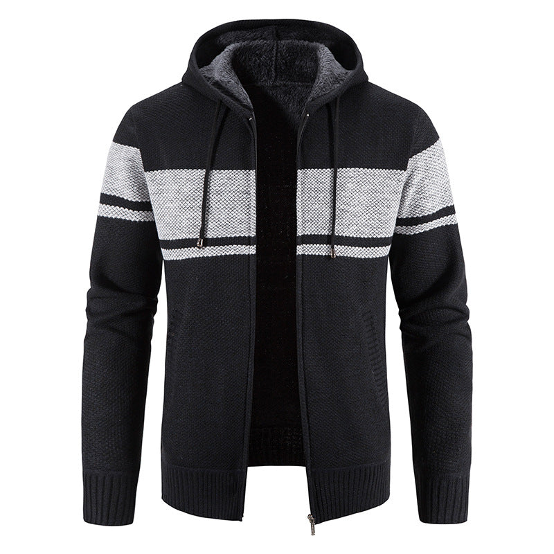 Men’s Zip Hoodie – Horizontal Stripes with Teddy Lining and Ribbed Cuffs