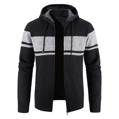 Men’s Zip Hoodie – Horizontal Stripes with Teddy Lining and Ribbed Cuffs