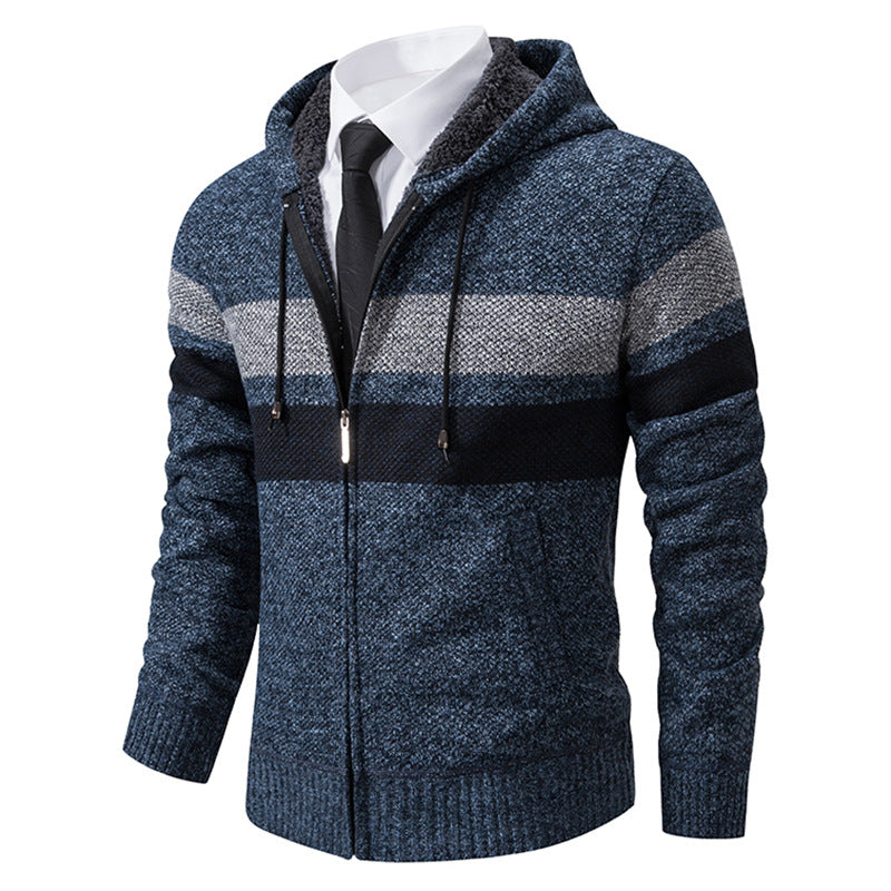 Men’s Zip Hoodie – Contrast Stripes with Teddy Lining