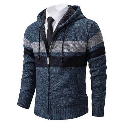 Men’s Zip Hoodie – Contrast Stripes with Teddy Lining